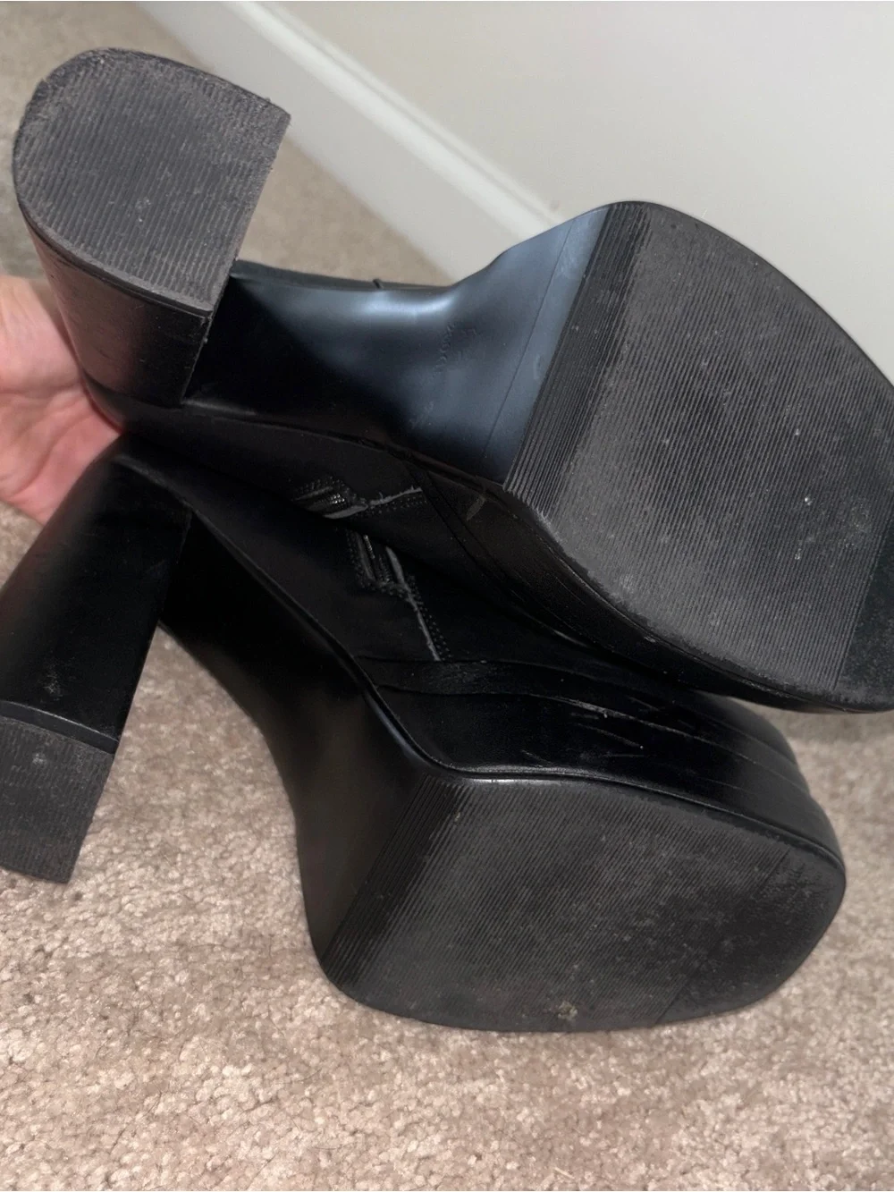Black Platform Block Heel Women's Boots Size: 9.5
